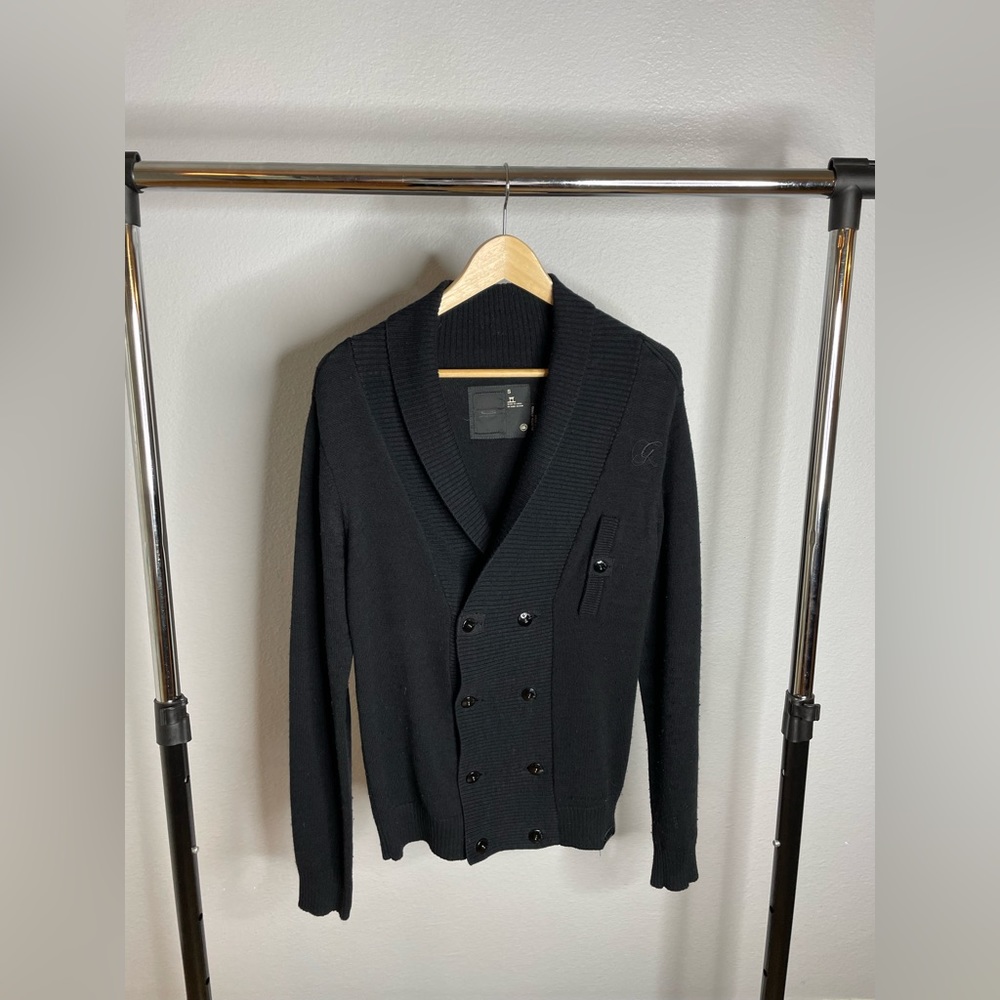 G-Star Men's Black Cardigan Sweater w/ "G" Embroidery